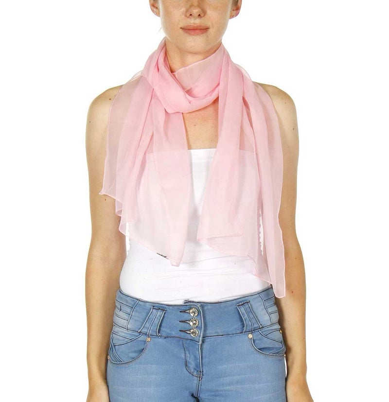 SERENITA Christmas Scarf Valentine Women Silk Feel Chiffon Soft Sheer lightweigt solid neck evening bridal head scarf - Image 4